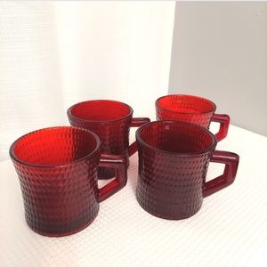 Vtg Hobnail Seed Ruby Amberina Mugs Cups Heavy Glass 8 oz Christmas Valentine